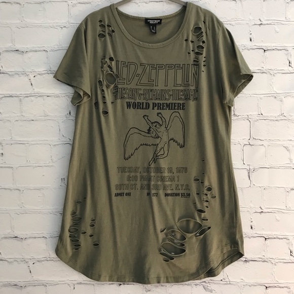 Streetwear Society Tops - Streetwear Society Green Led Zeppelin Distressed